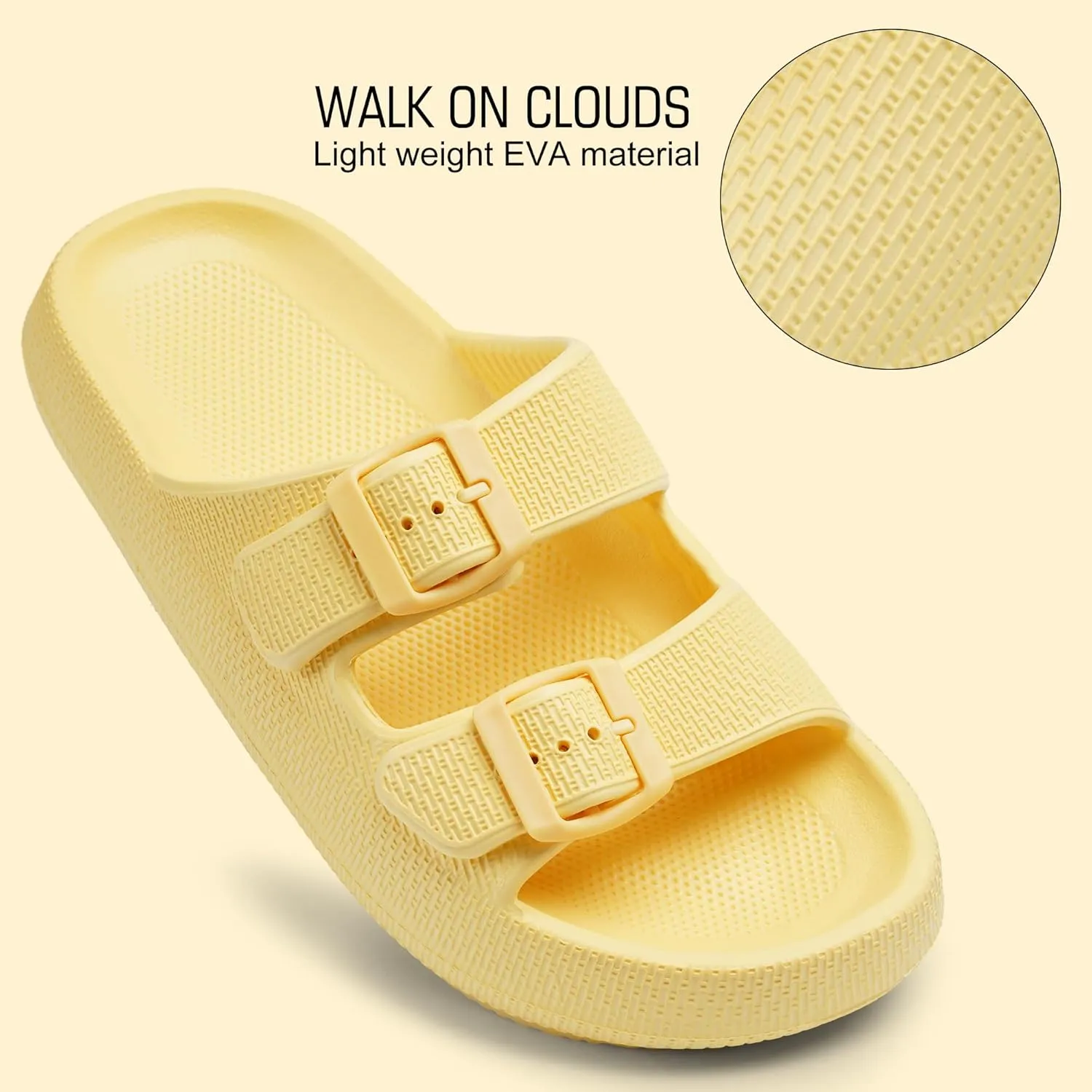 Harvest Land Sandals for Women Double Buckle Adjustable Slides EVA Thick Sole Slippers