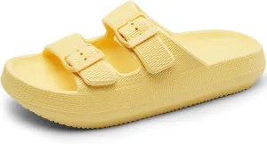 Harvest Land Sandals for Women Double Buckle Adjustable Slides EVA Thick Sole Slippers