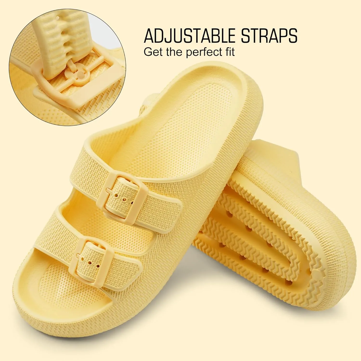 Harvest Land Sandals for Women Double Buckle Adjustable Slides EVA Thick Sole Slippers