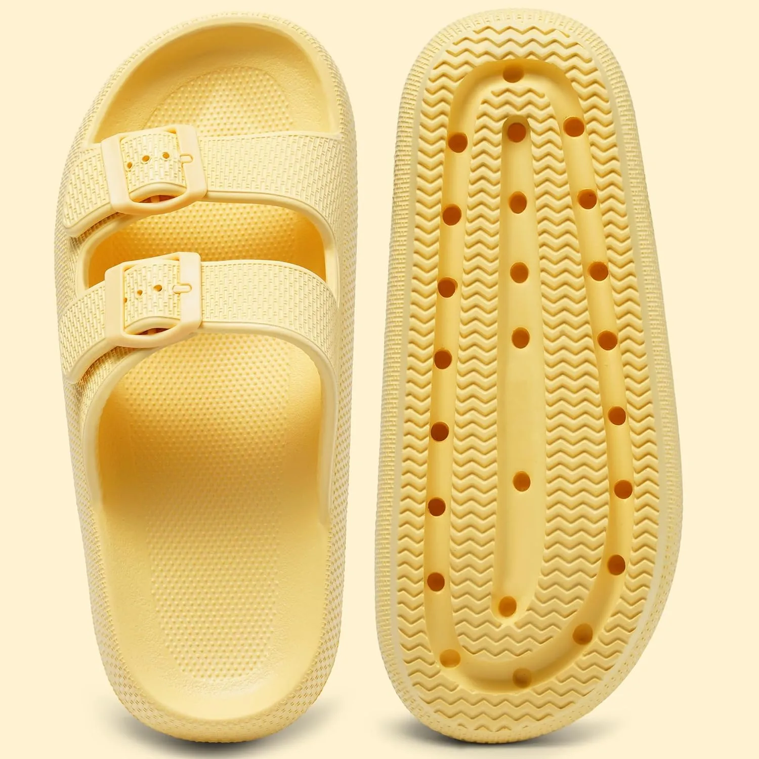 Harvest Land Sandals for Women Double Buckle Adjustable Slides EVA Thick Sole Slippers