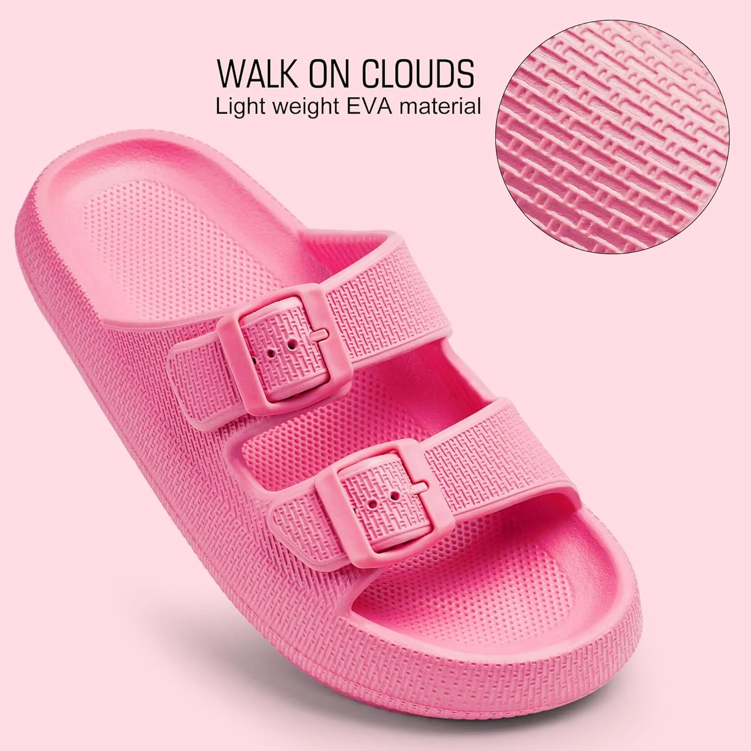 Harvest Land Sandals for Women Double Buckle Adjustable Slides EVA Thick Sole Slippers