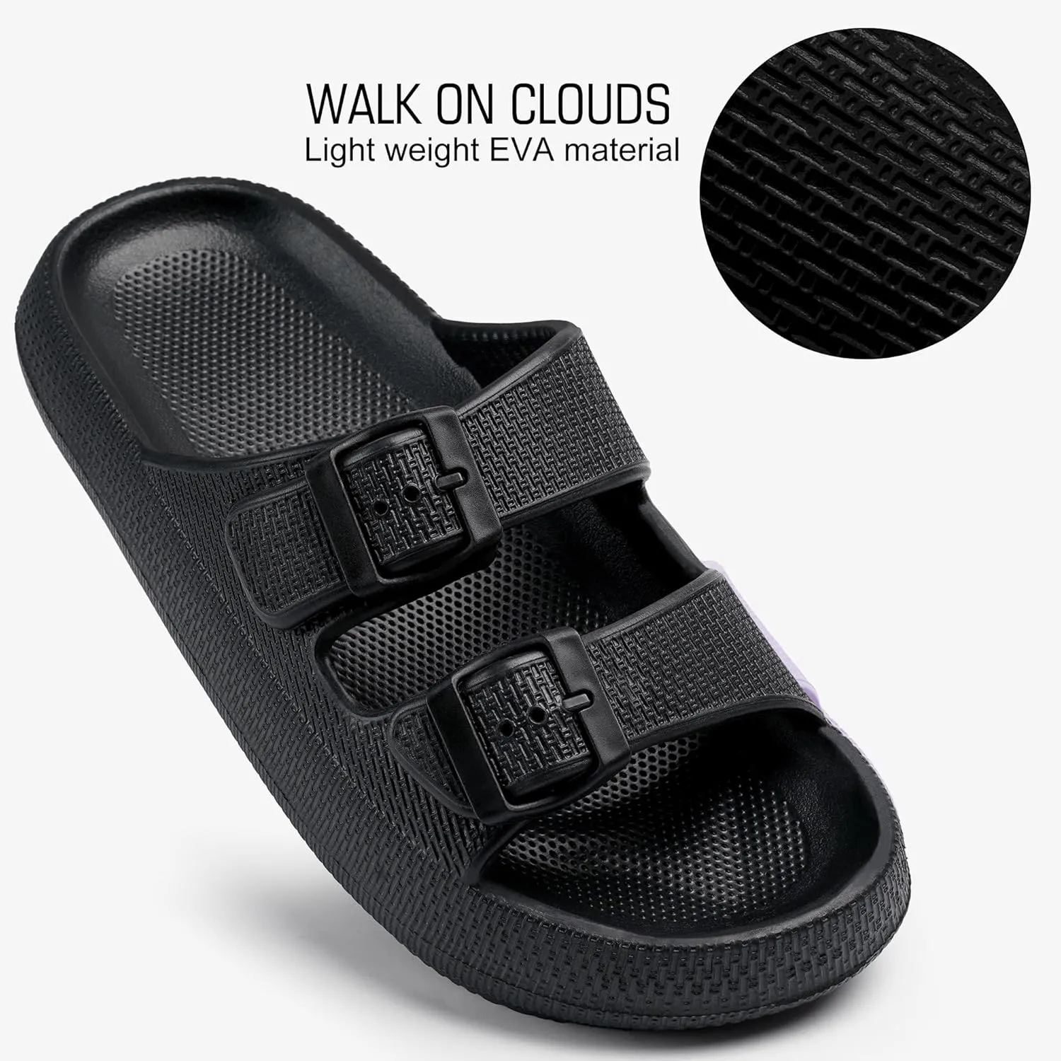 Harvest Land Sandals for Women Double Buckle Adjustable Slides EVA Thick Sole Slippers