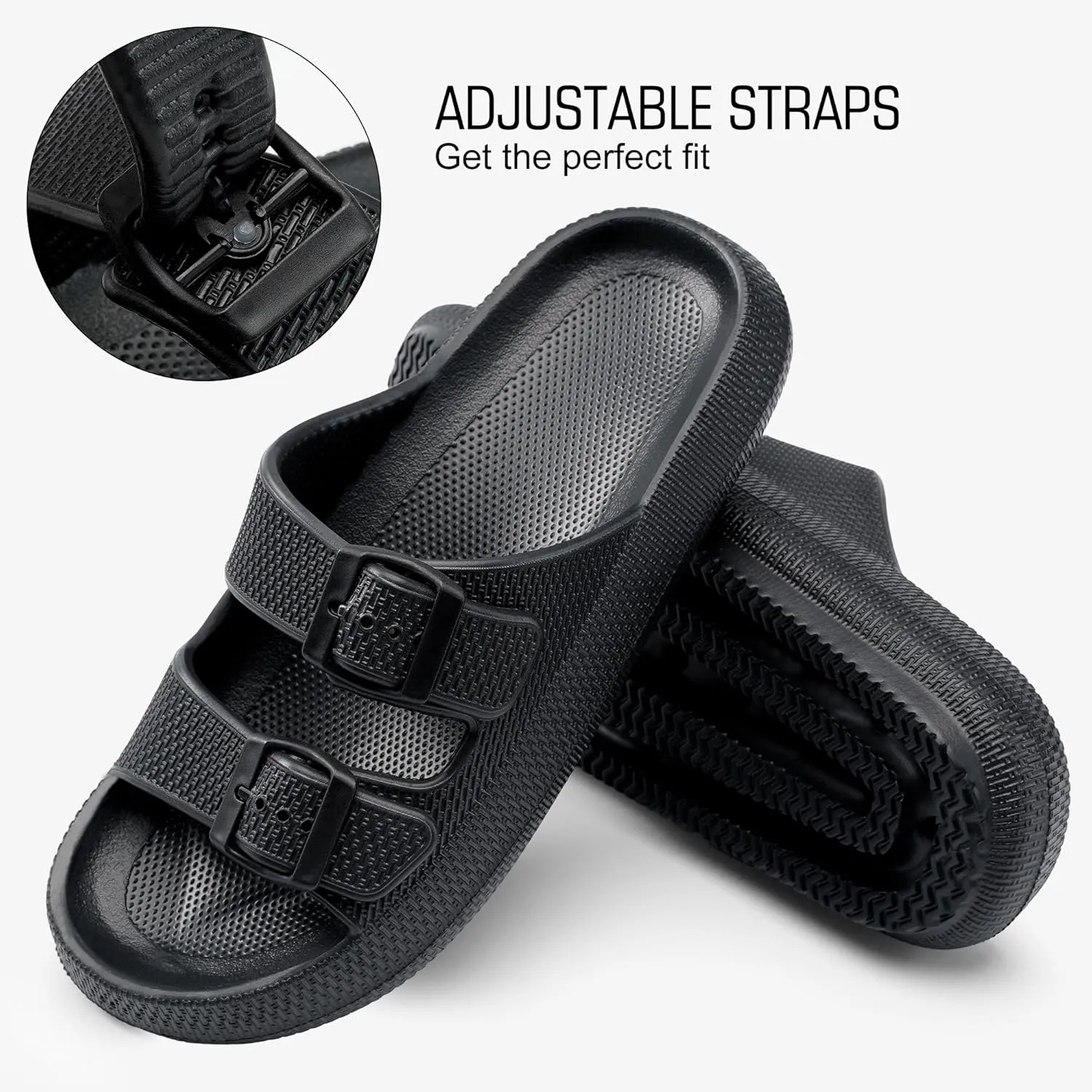 Harvest Land Sandals for Women Double Buckle Adjustable Slides EVA Thick Sole Slippers