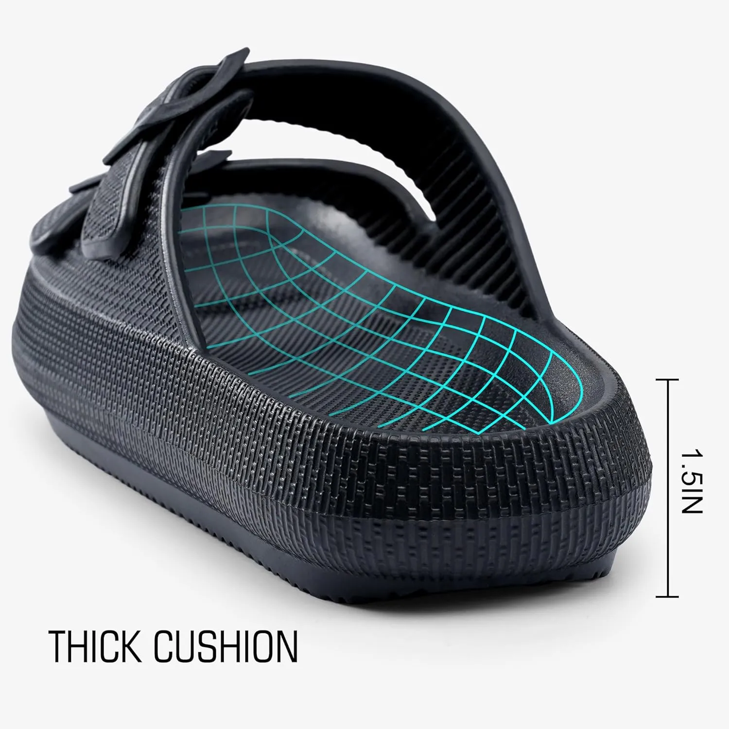 Harvest Land Sandals for Women Double Buckle Adjustable Slides EVA Thick Sole Slippers