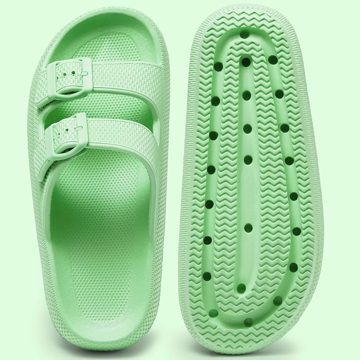 Harvest Land Sandals for Women Double Buckle Adjustable Slides EVA Thick Sole Slippers
