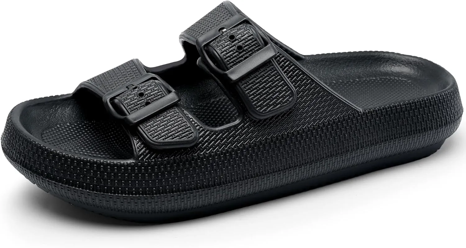 Harvest Land Sandals for Women Double Buckle Adjustable Slides EVA Thick Sole Slippers