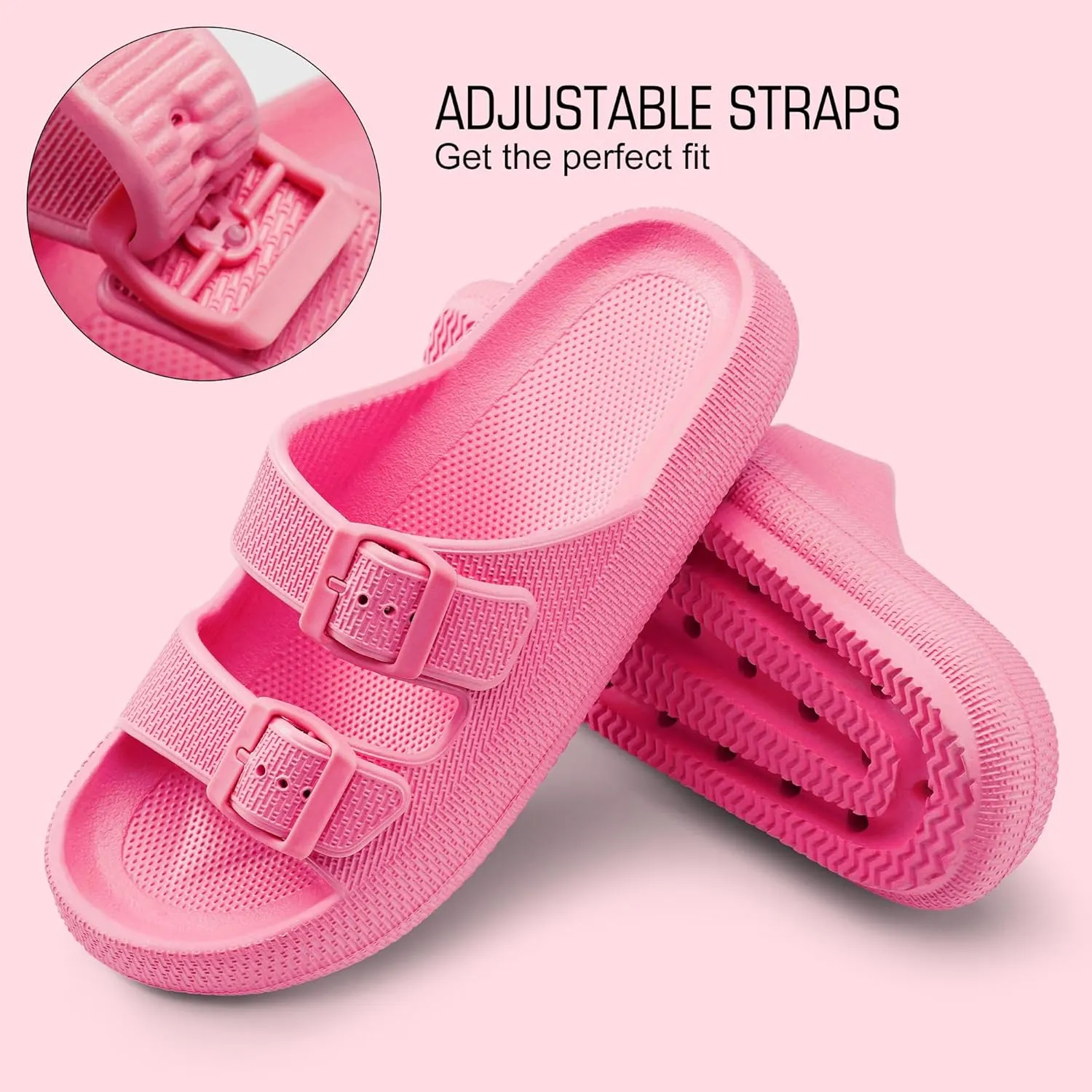 Harvest Land Sandals for Women Double Buckle Adjustable Slides EVA Thick Sole Slippers