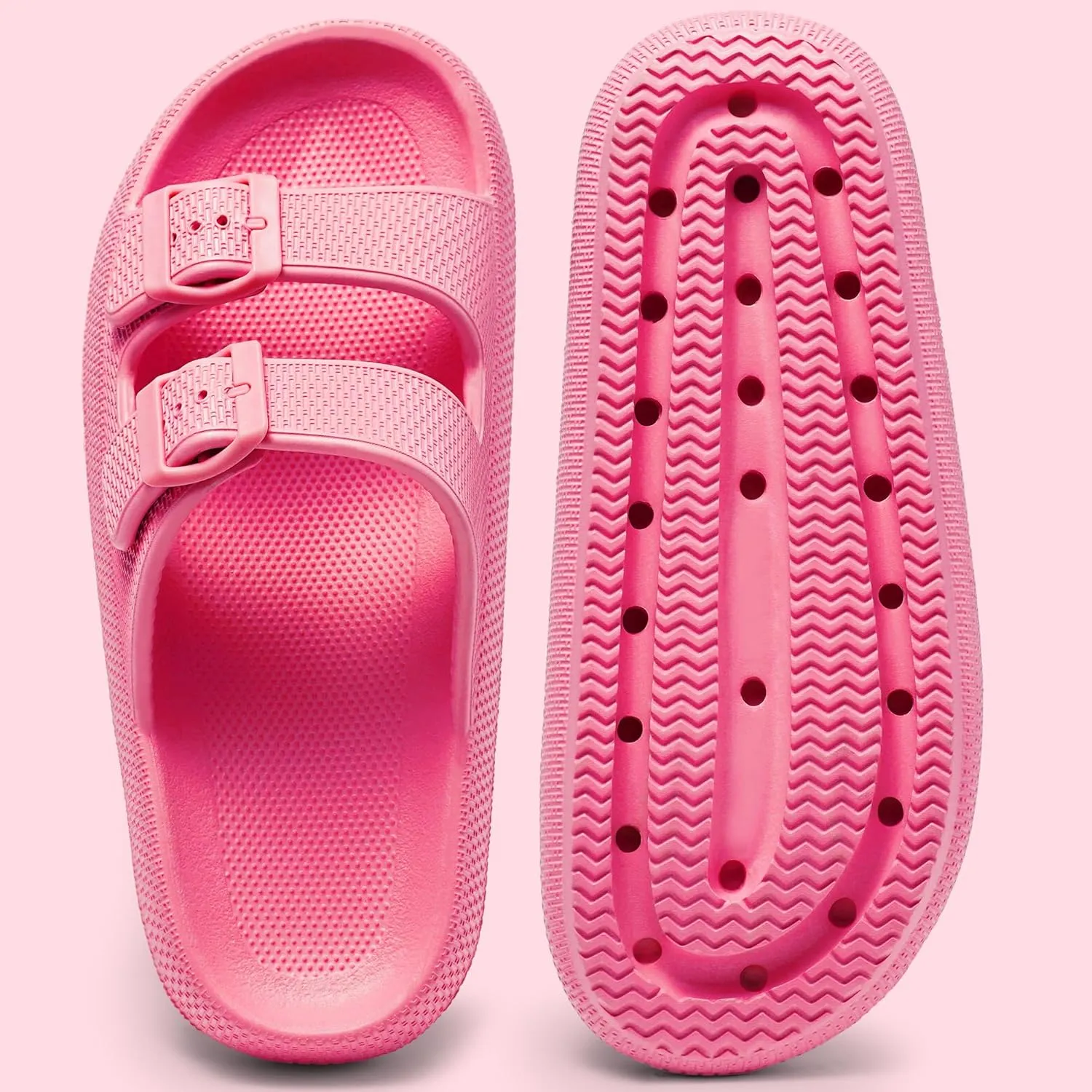 Harvest Land Sandals for Women Double Buckle Adjustable Slides EVA Thick Sole Slippers