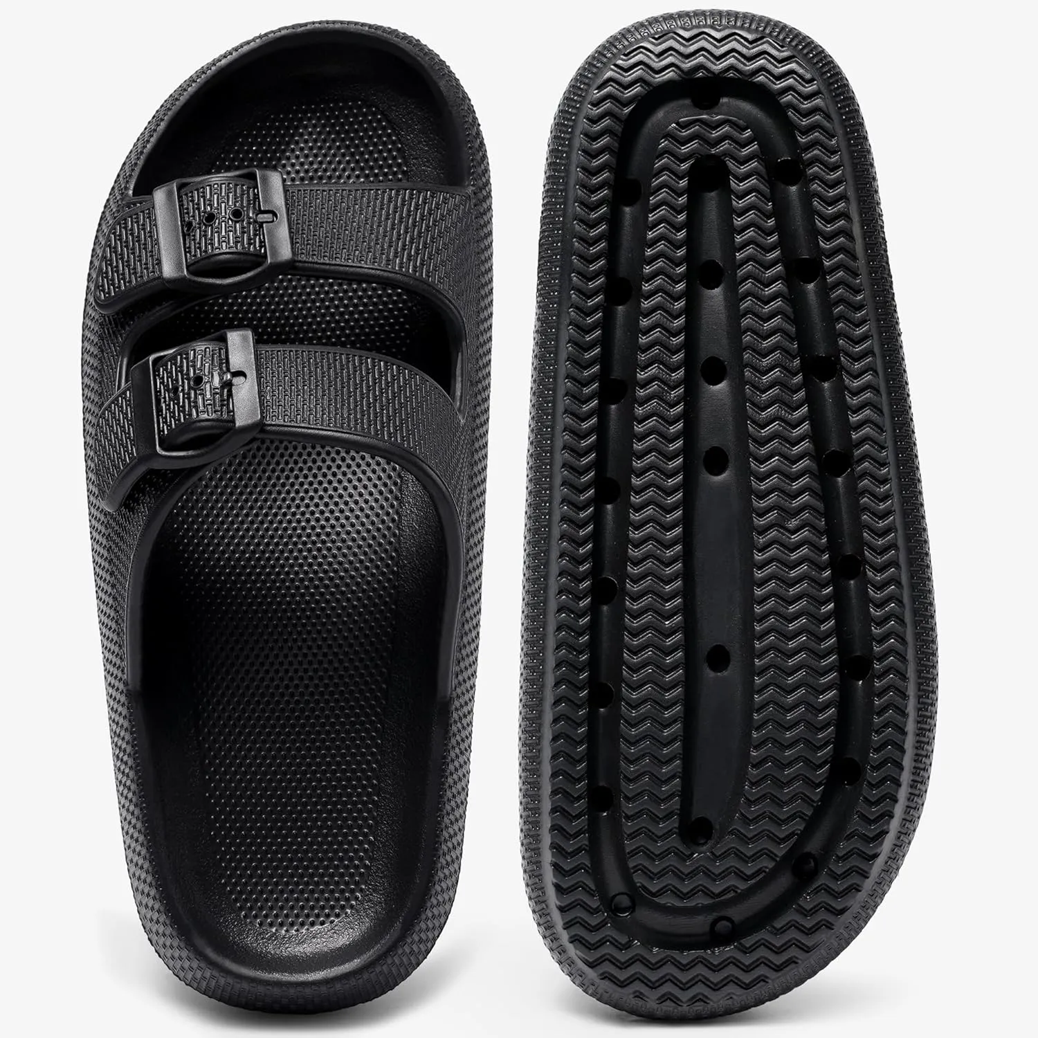 Harvest Land Sandals for Women Double Buckle Adjustable Slides EVA Thick Sole Slippers