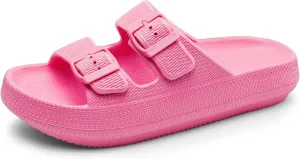 Harvest Land Sandals for Women Double Buckle Adjustable Slides EVA Thick Sole Slippers
