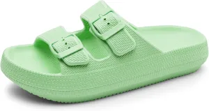 Harvest Land Sandals for Women Double Buckle Adjustable Slides EVA Thick Sole Slippers
