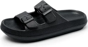 Harvest Land Sandals for Women Double Buckle Adjustable Slides EVA Thick Sole Slippers