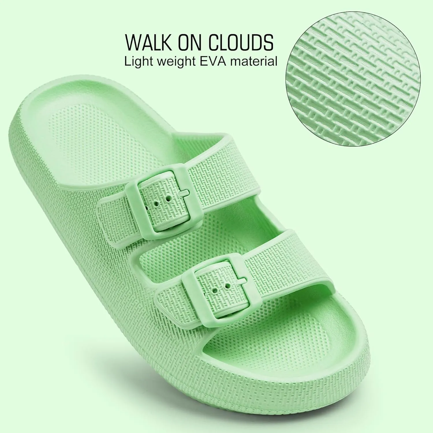 Harvest Land Sandals for Women Double Buckle Adjustable Slides EVA Thick Sole Slippers