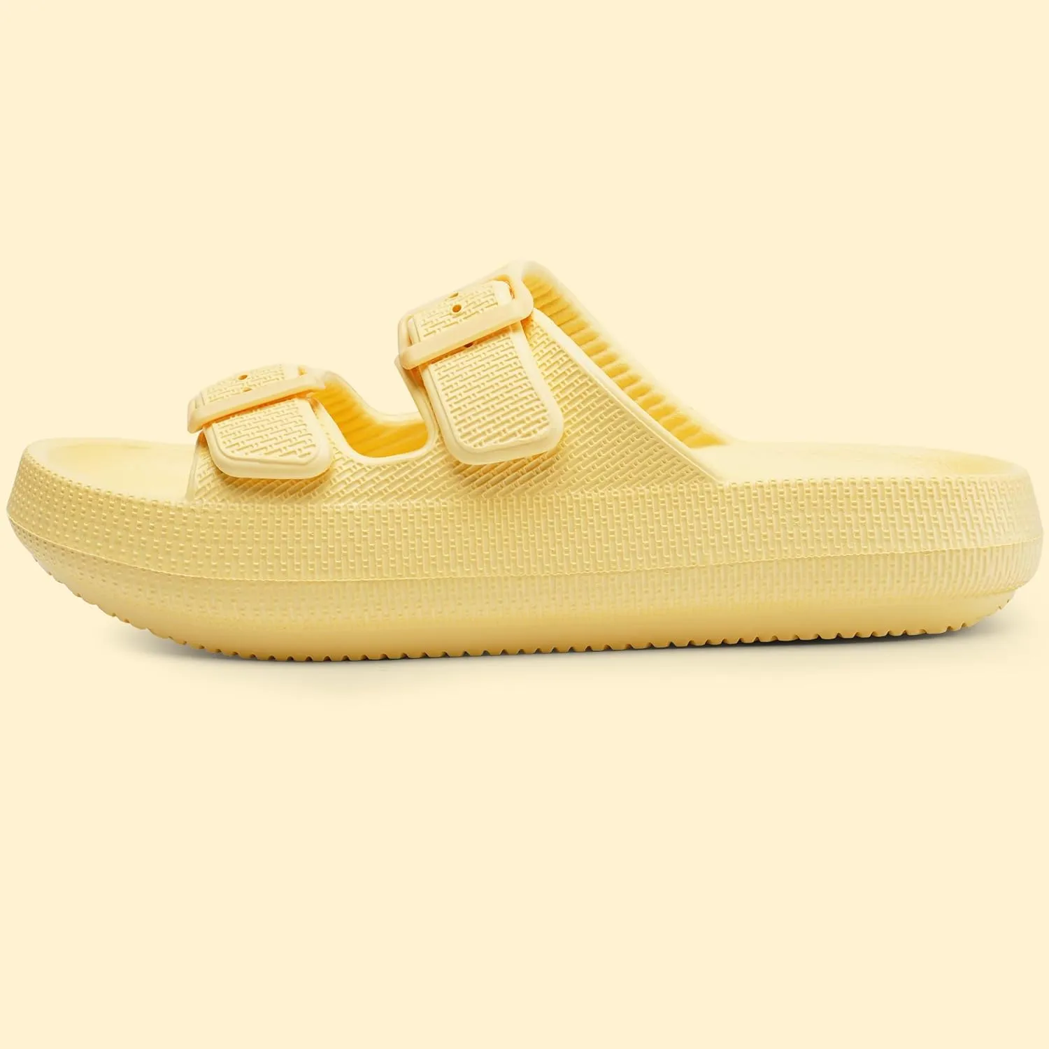Harvest Land Sandals for Women Double Buckle Adjustable Slides EVA Thick Sole Slippers