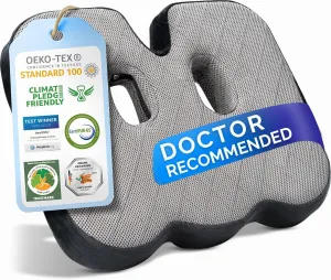 Healthfix® Memory Foam Seat Cushion for Office Chair & Car – Orthopedic Coccyx Pillow for Tailbone & Sciatica Pain Relief – Premium Comfort Chair Pad with Washable Cover and Non-Slip Bottom