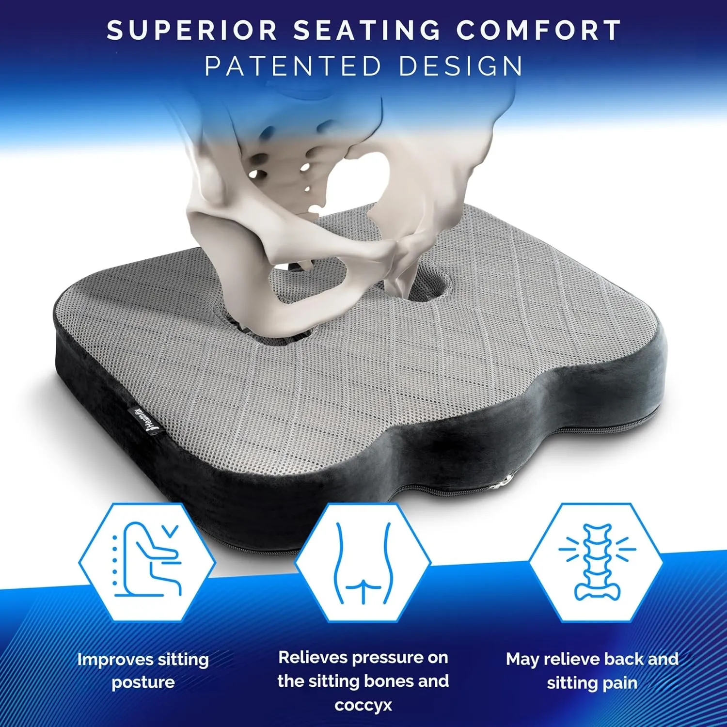 Healthfix® Memory Foam Seat Cushion for Office Chair & Car – Orthopedic Coccyx Pillow for Tailbone & Sciatica Pain Relief – Premium Comfort Chair Pad with Washable Cover and Non-Slip Bottom