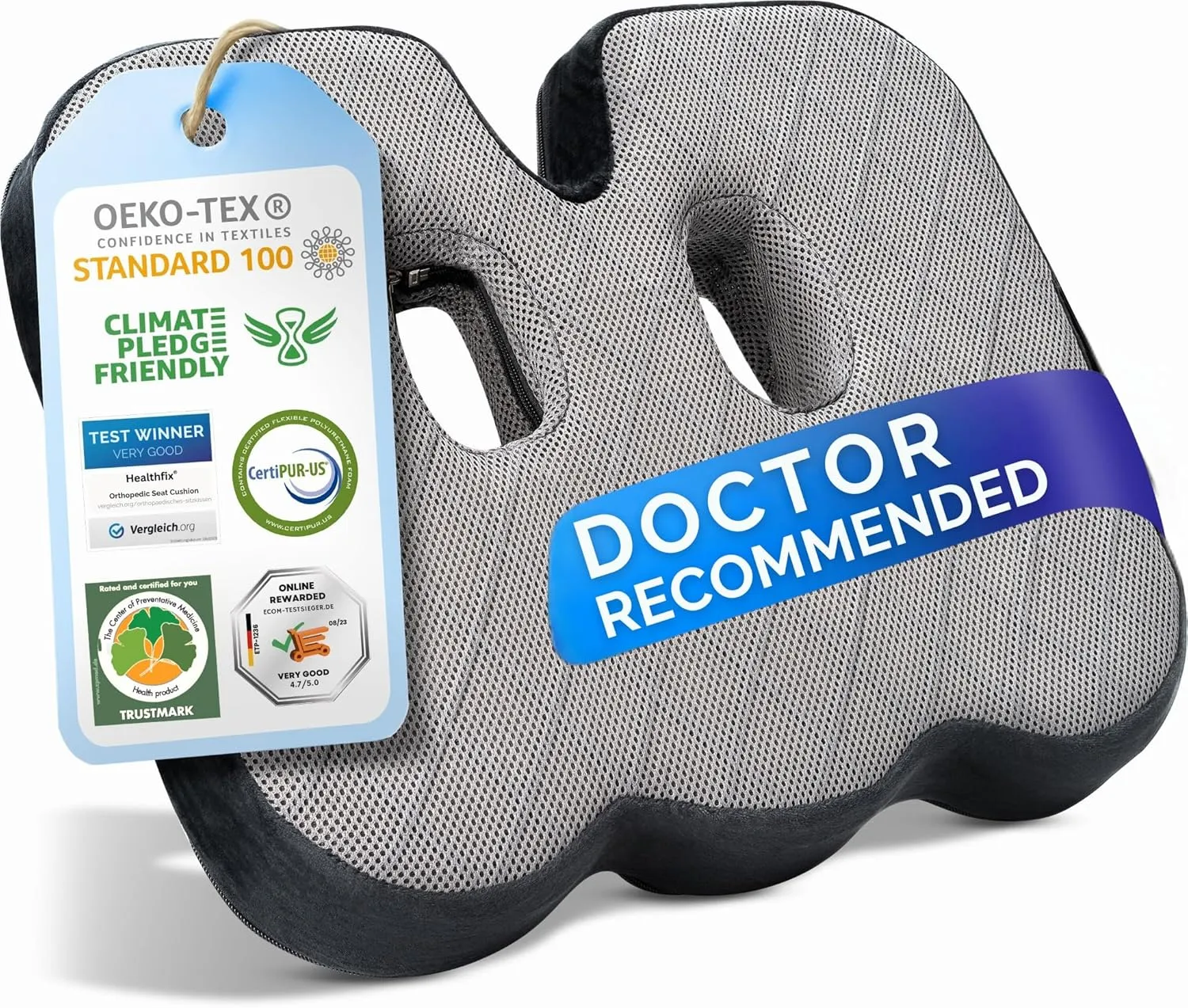 Healthfix® Memory Foam Seat Cushion for Office Chair & Car – Orthopedic Coccyx Pillow for Tailbone & Sciatica Pain Relief – Premium Comfort Chair Pad with Washable Cover and Non-Slip Bottom