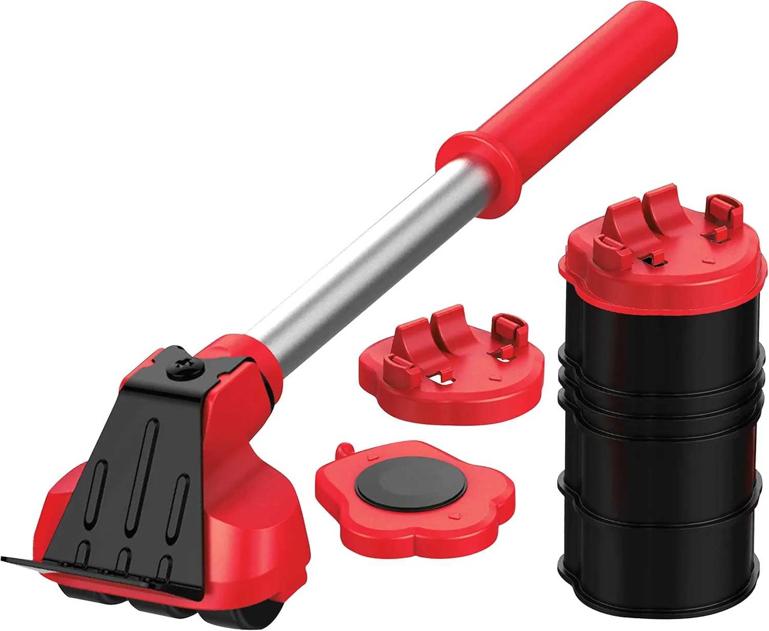 Heavy Duty Furniture Lifter with 4 Sliders for Easy Moving, Appliance Roller Suitable for Sofas, Couches and Refrigerators, Adjustable Height [Load Capacity: 660lbs Per Wheel], Red
