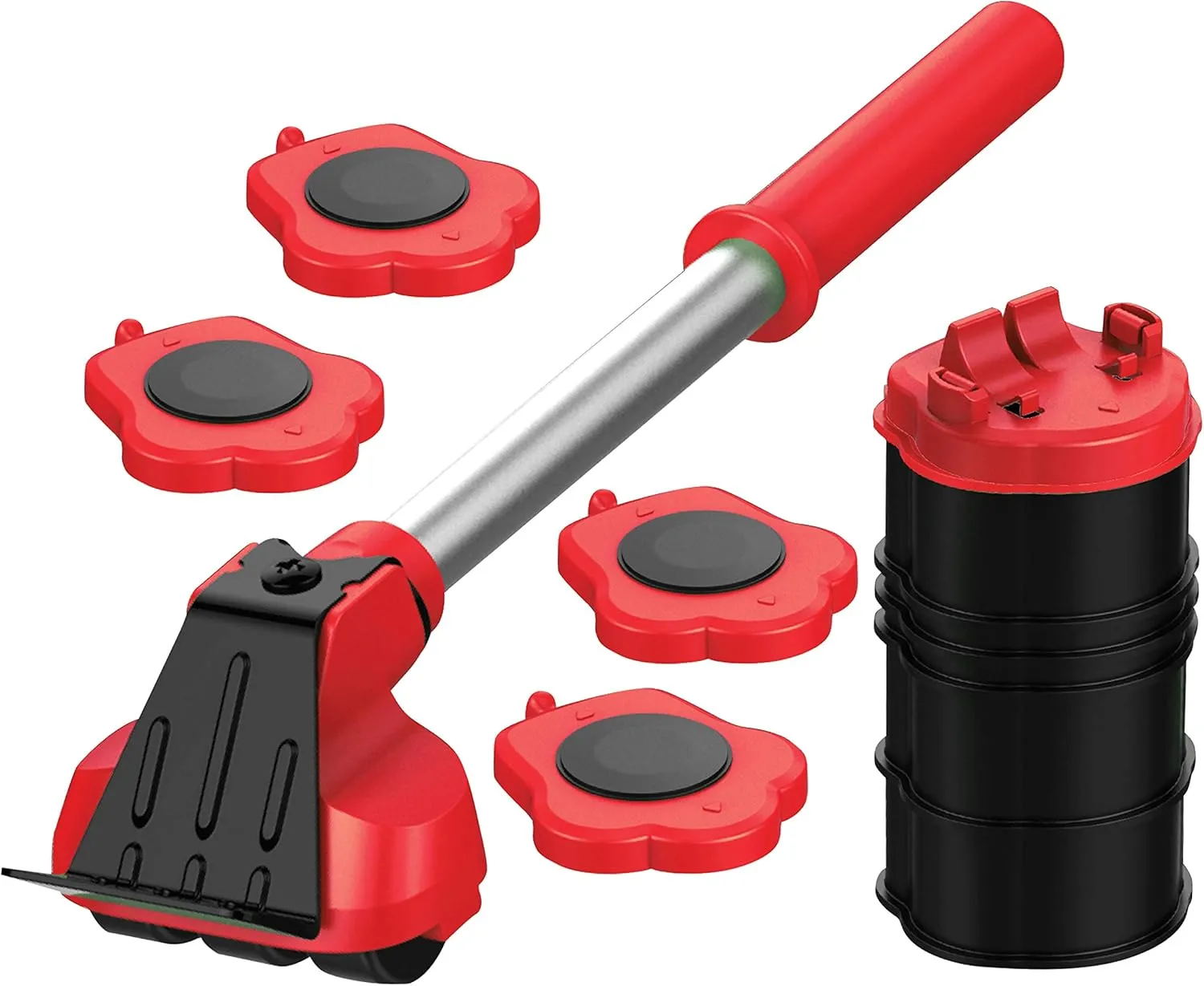 Heavy Duty Furniture Lifter with 4 Sliders for Easy Moving, Appliance Roller Suitable for Sofas, Couches and Refrigerators, Adjustable Height [Load Capacity: 660lbs Per Wheel], Red