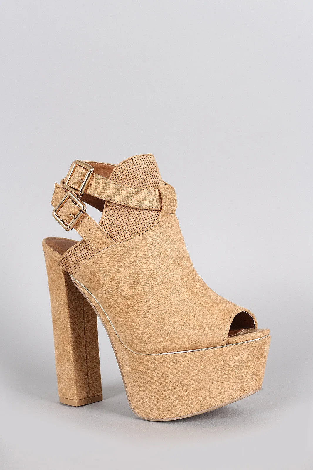Heel Qupid Percentage-off Suede Peep Toe Buckled Fraud-proof Mule Slingback
