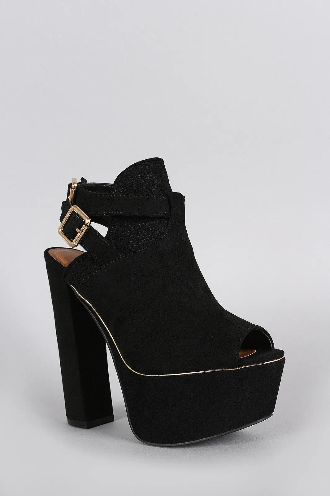 Heel Qupid Percentage-off Suede Peep Toe Buckled Fraud-proof Mule Slingback