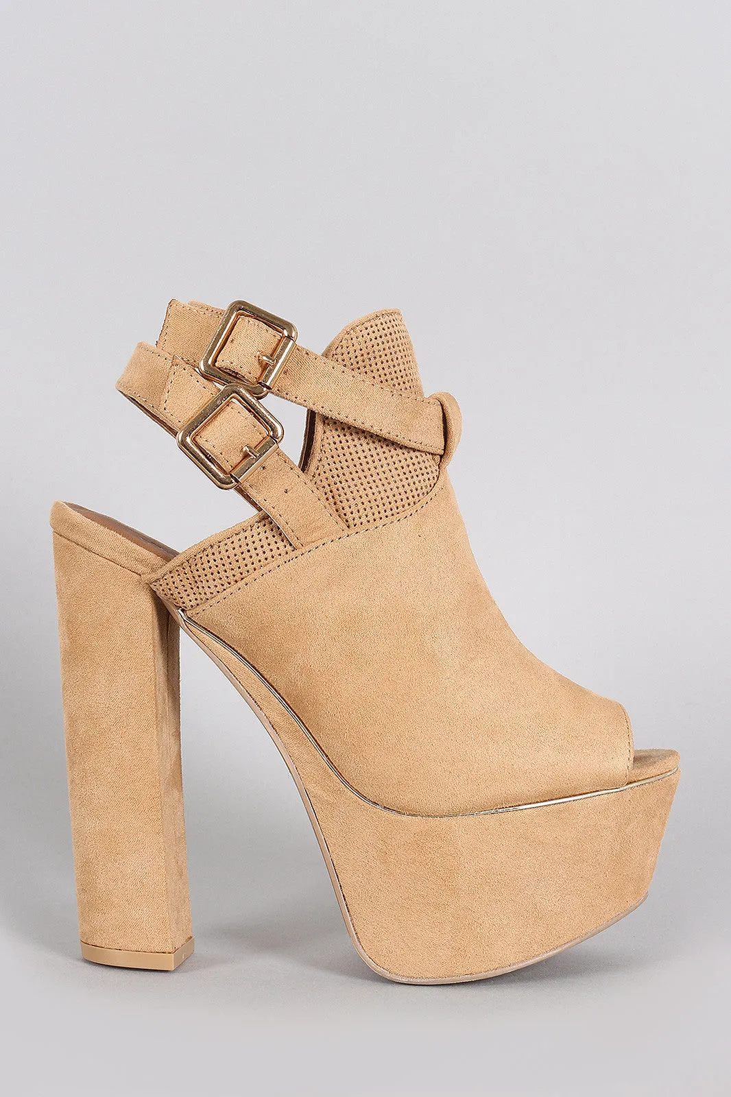 Heel Qupid Percentage-off Suede Peep Toe Buckled Fraud-proof Mule Slingback
