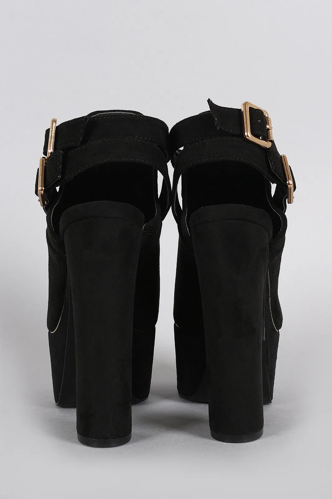 Heel Qupid Percentage-off Suede Peep Toe Buckled Fraud-proof Mule Slingback