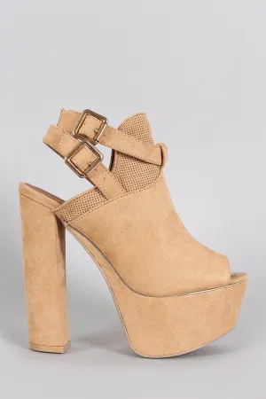 Heel Qupid Percentage-off Suede Peep Toe Buckled Fraud-proof Mule Slingback