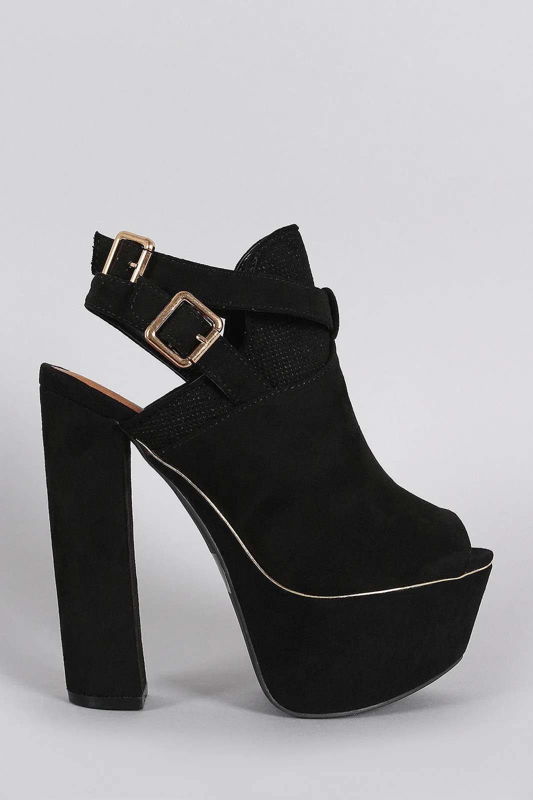 Heel Qupid Percentage-off Suede Peep Toe Buckled Fraud-proof Mule Slingback