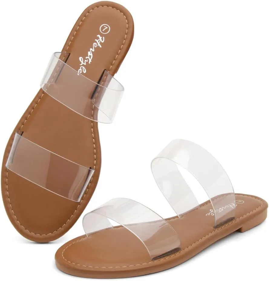 Herstyle Women’s Flat Sandals – Two Strap Comfortable Slides with Memory Foam, Trendy 2025 Summer Sandals, Lightweight Slip-On Open Toe Dressy & Casual Slippers for Women