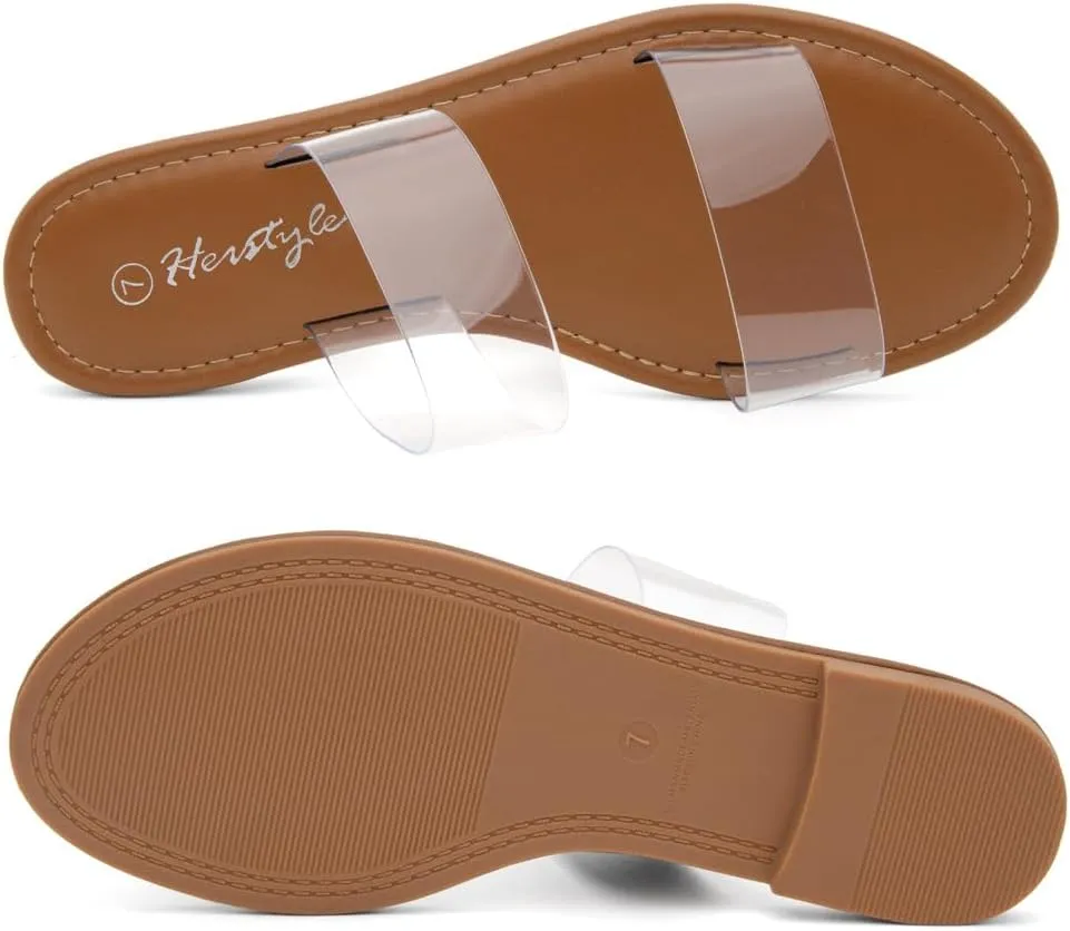 Herstyle Women’s Flat Sandals – Two Strap Comfortable Slides with Memory Foam, Trendy 2025 Summer Sandals, Lightweight Slip-On Open Toe Dressy & Casual Slippers for Women