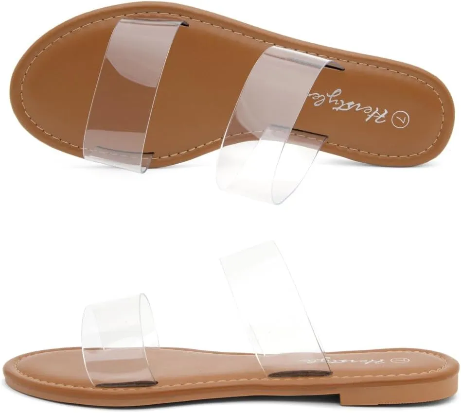 Herstyle Women’s Flat Sandals – Two Strap Comfortable Slides with Memory Foam, Trendy 2025 Summer Sandals, Lightweight Slip-On Open Toe Dressy & Casual Slippers for Women