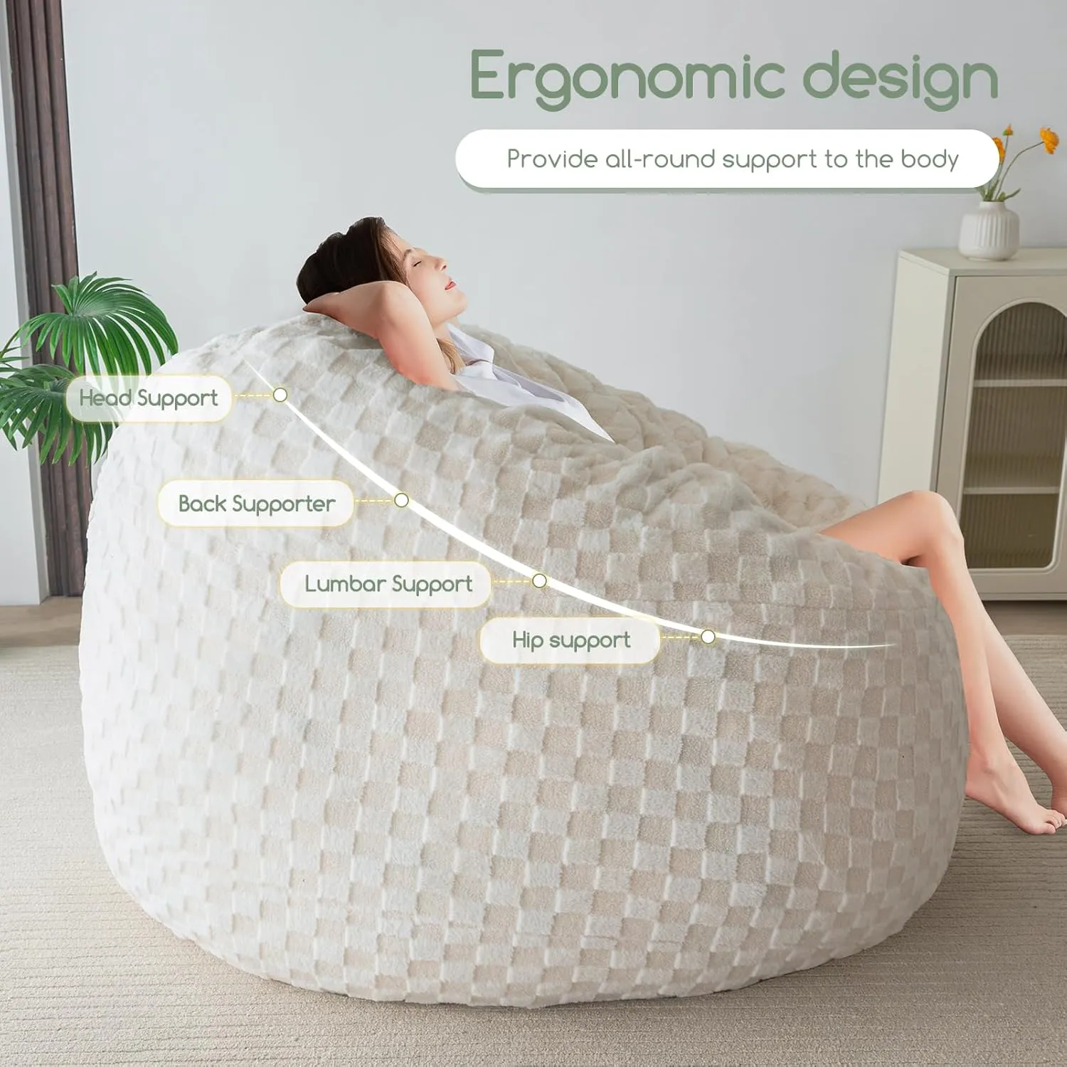 HIGOGOGO 3 in 1 Bean Bag Chair, Giant Loveseat Convertible Lounger for Adult with Filler Included in Bedroom Dorm Room, 71x71 Inch, Beige