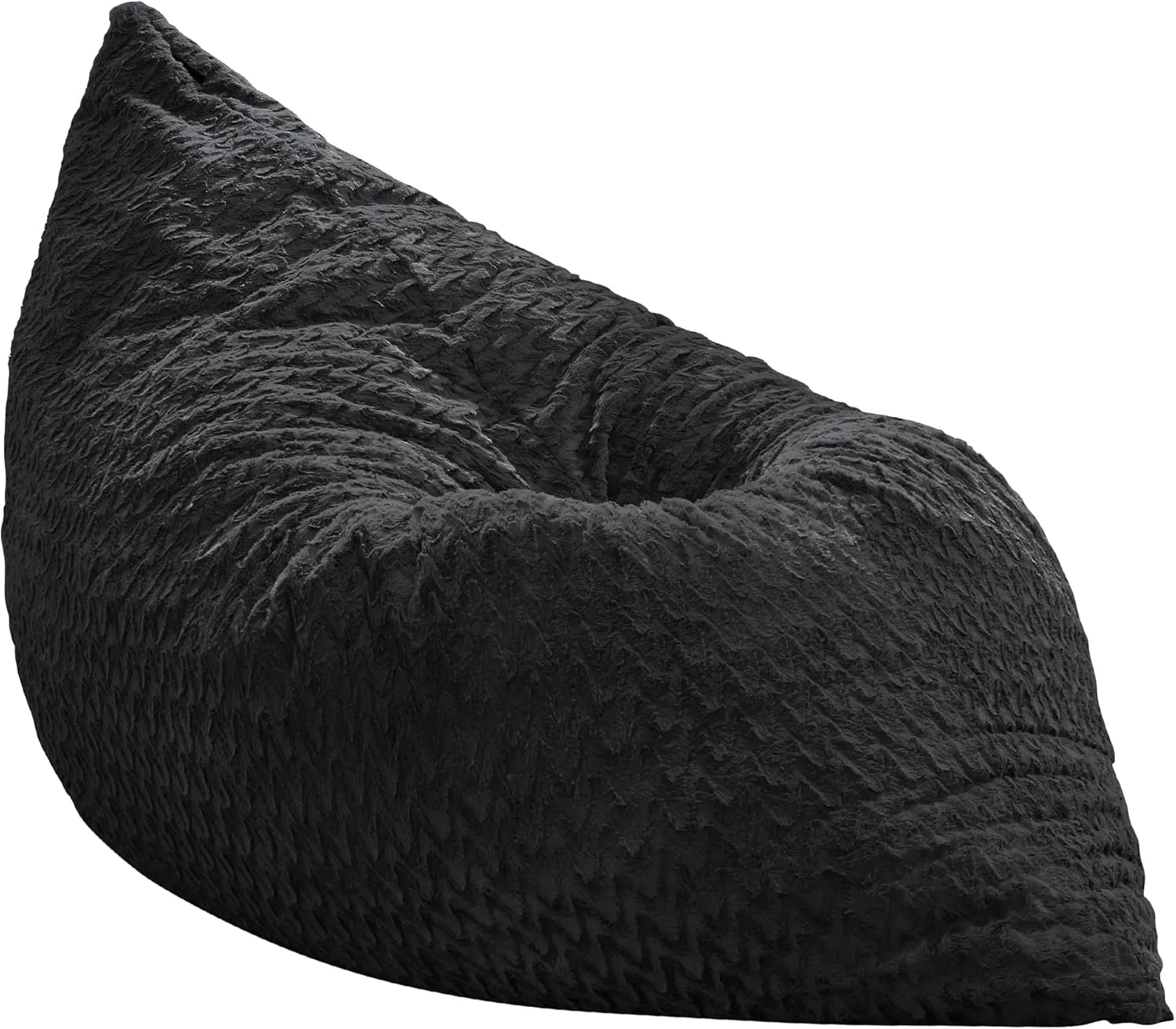 Hobestluk 3 in 1 Bean Bag Chair Giant Bean Bag Chairs for Adults with Chevron Plush Fur Cover Convertible Bean Bag Floor Cushion with Machine Washable Cover for Living Room (Chevron Plush Black)