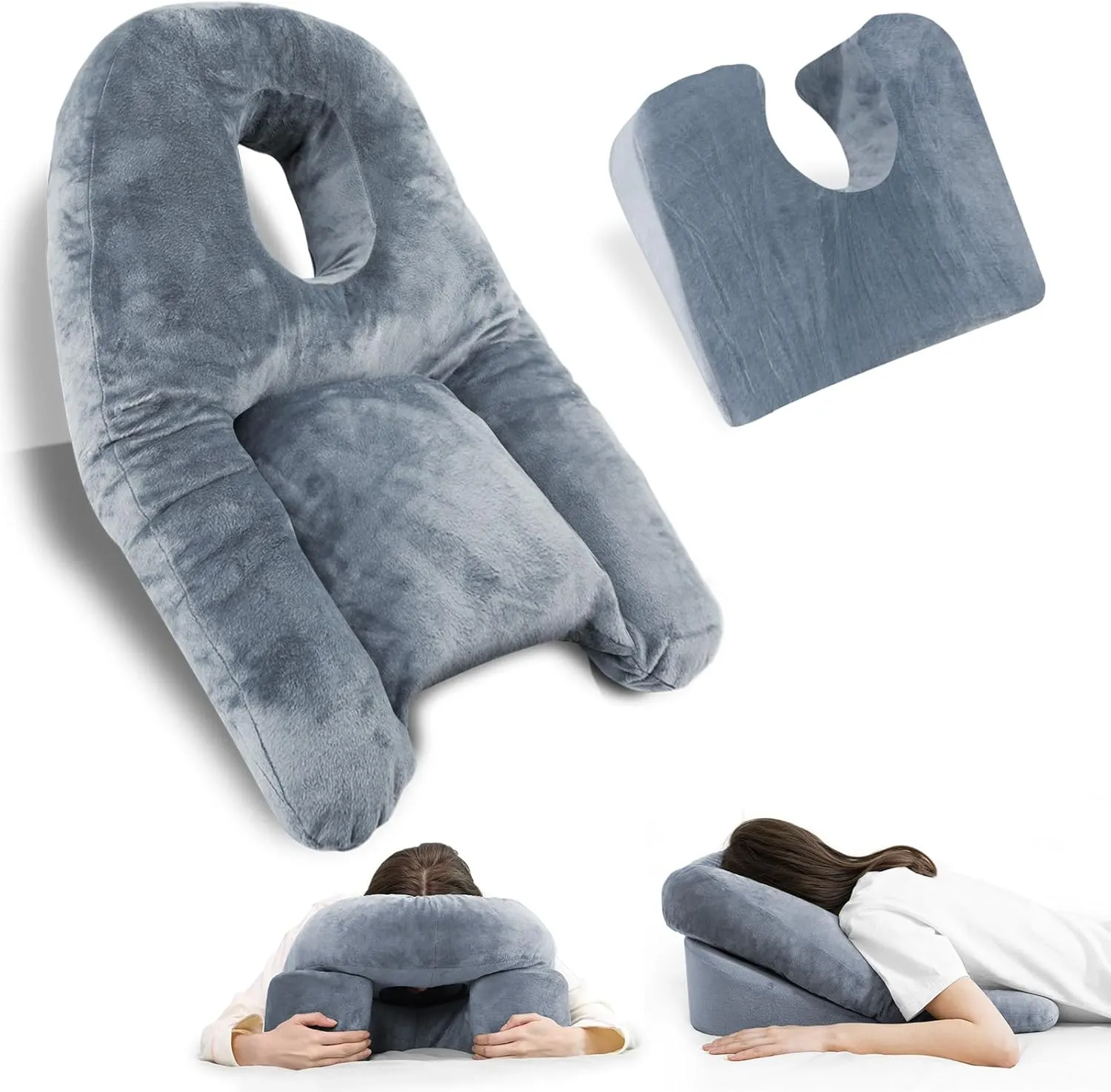 HOMCA Face Down Pillow After Eye Surgery - Home Massage Pillow Face Down for Bed, BBL Pillow After Surgery Stomach Sleeping Pillow with Shredded Memory Foam and Removable Cover