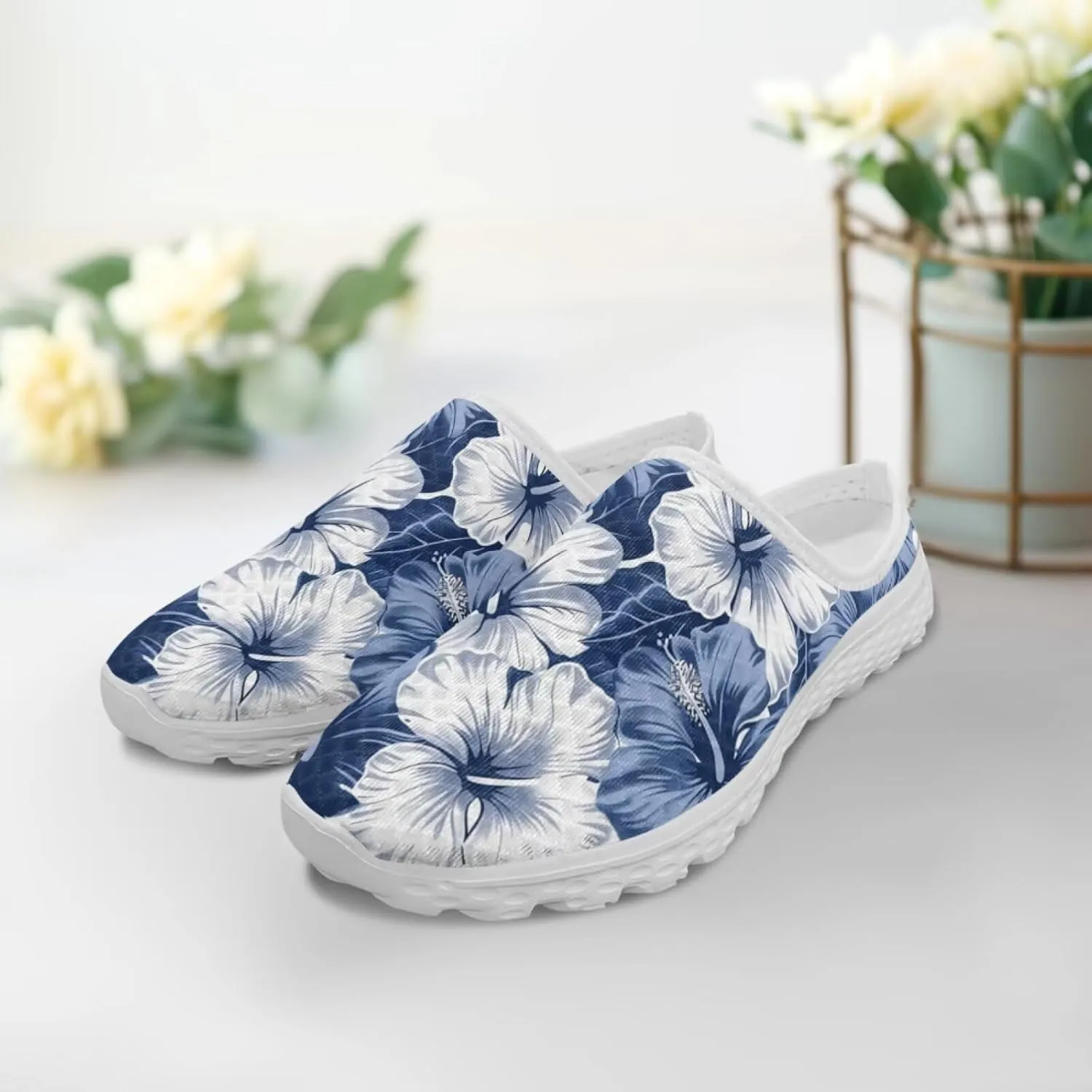 Howilath Flower Print Women's Mule Shoes Casual Garden Clogs Lightweight Slip on Sneakers Mules Sneakers with EVA Sole
