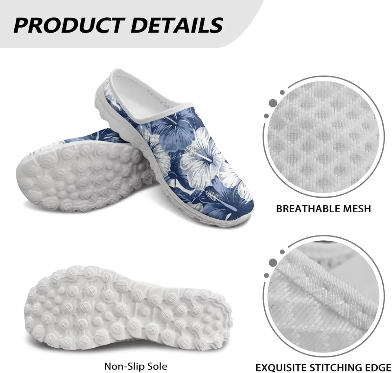 Howilath Flower Print Women's Mule Shoes Casual Garden Clogs Lightweight Slip on Sneakers Mules Sneakers with EVA Sole