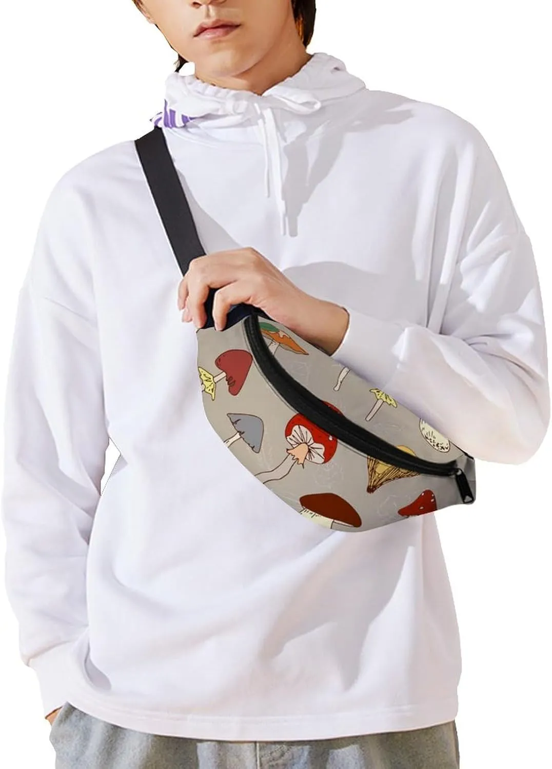 Inedible Mushrooms Large Crossbody Fanny Packfor Women Men Waist Pack for Running with Adjustable Strap for Sports Casual Bag 36 * 15cm