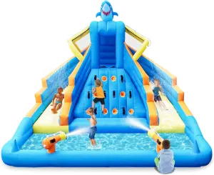 Inflatable Water Slide, 13.1x12.5x9.2FT Large Bounce House with Dual Slides, Climbing Wall, Deep Pool, Water Cannon, 680W Blower, Storage Bag, Backyard Blow Up Water Park for Kids Aged 3–10