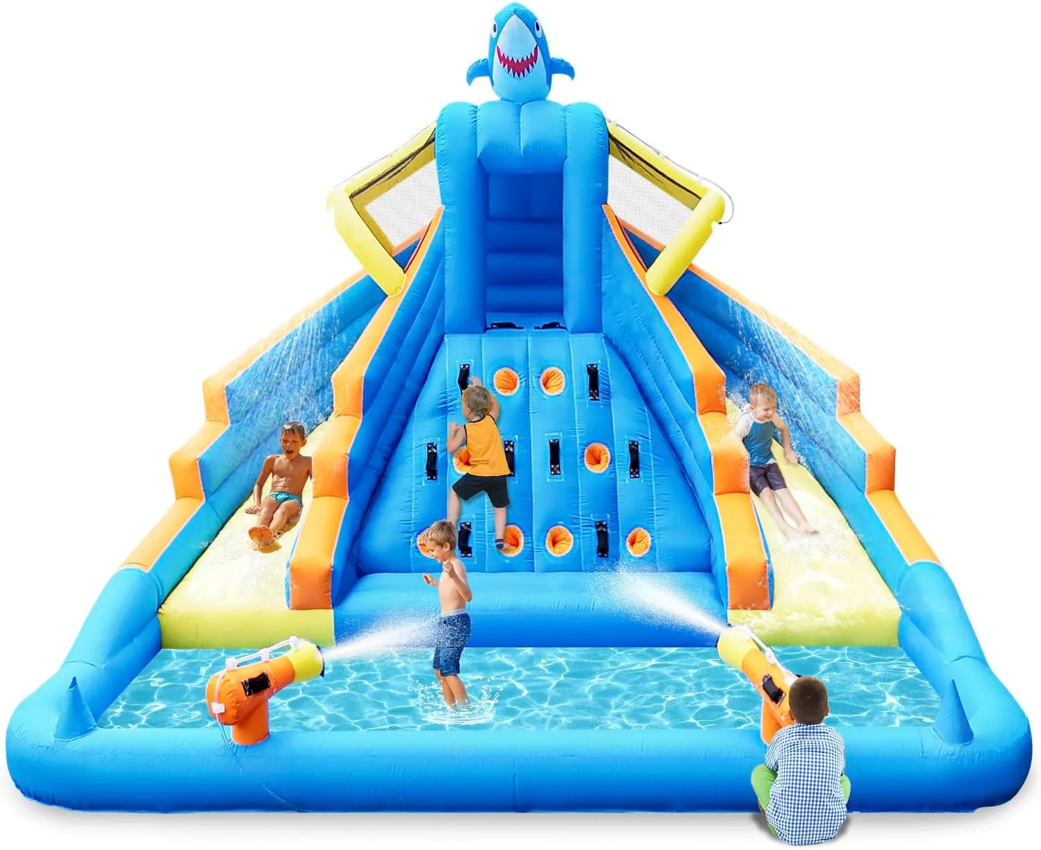 Inflatable Water Slide, 13.1x12.5x9.2FT Large Bounce House with Dual Slides, Climbing Wall, Deep Pool, Water Cannon, 680W Blower, Storage Bag, Backyard Blow Up Water Park for Kids Aged 3–10