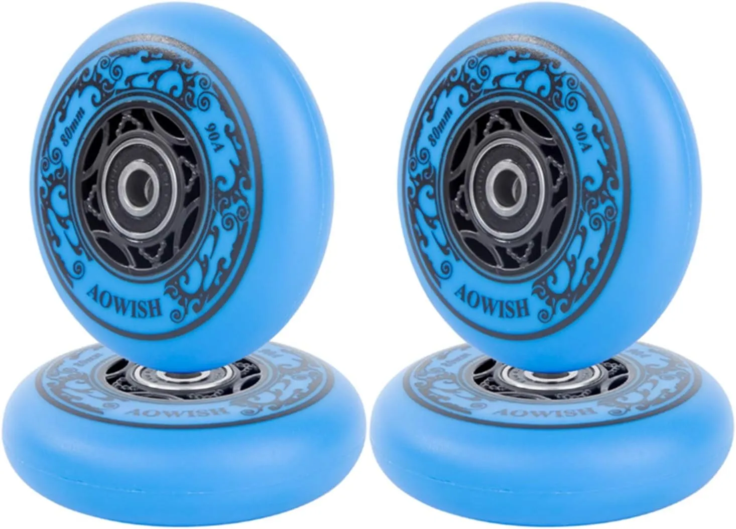 Inline Skate Wheels Outdoor Asphalt Formula Aggressive Roller Blades Wheels 90a Roller Hockey Replacement Wheels with Bearings ABEC-9 and Floating Spacers, 4-Pack