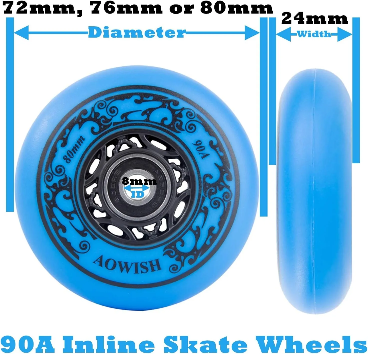 Inline Skate Wheels Outdoor Asphalt Formula Aggressive Roller Blades Wheels 90a Roller Hockey Replacement Wheels with Bearings ABEC-9 and Floating Spacers, 4-Pack