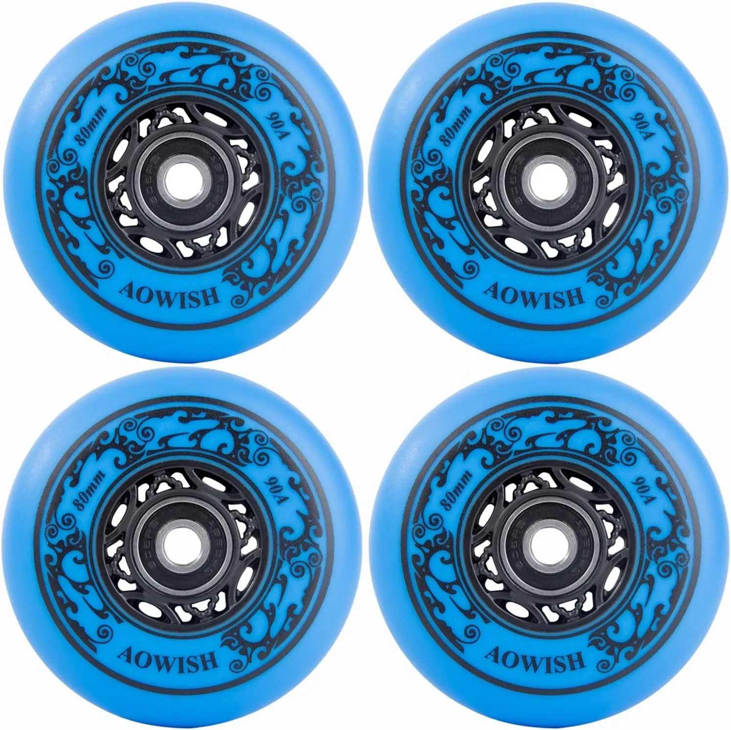 Inline Skate Wheels Outdoor Asphalt Formula Aggressive Roller Blades Wheels 90a Roller Hockey Replacement Wheels with Bearings ABEC-9 and Floating Spacers, 4-Pack