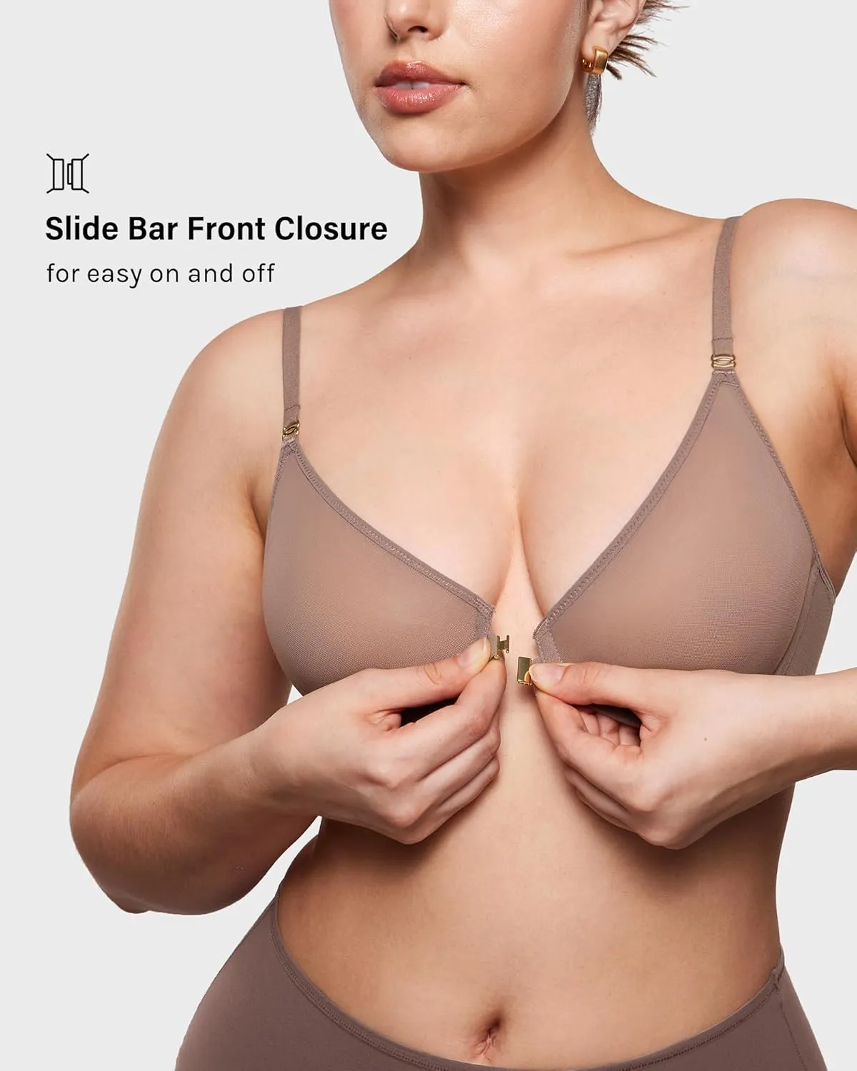 INLYRIC Women's Cosnufy Sheer Front Closure Bra - Demi Sexy Seamless Unlined No Padding Mesh Underwire Bra