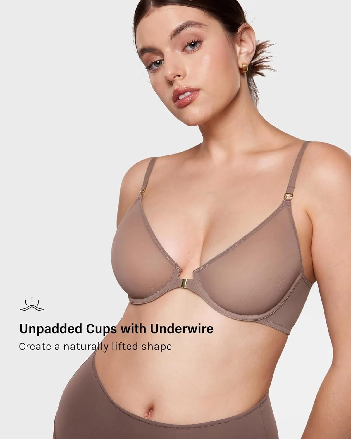 INLYRIC Women's Cosnufy Sheer Front Closure Bra - Demi Sexy Seamless Unlined No Padding Mesh Underwire Bra