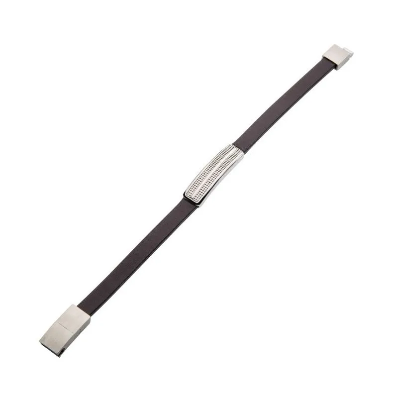 INOX Jewelry Brown Leather with Steel Streamline ID Bracelet