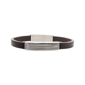 INOX Jewelry Brown Leather with Steel Streamline ID Bracelet