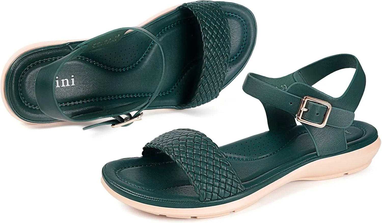 Intini Womens Flat Sandals Braided Strappy Summer Shoes Memory Foam insole Sandals for Women