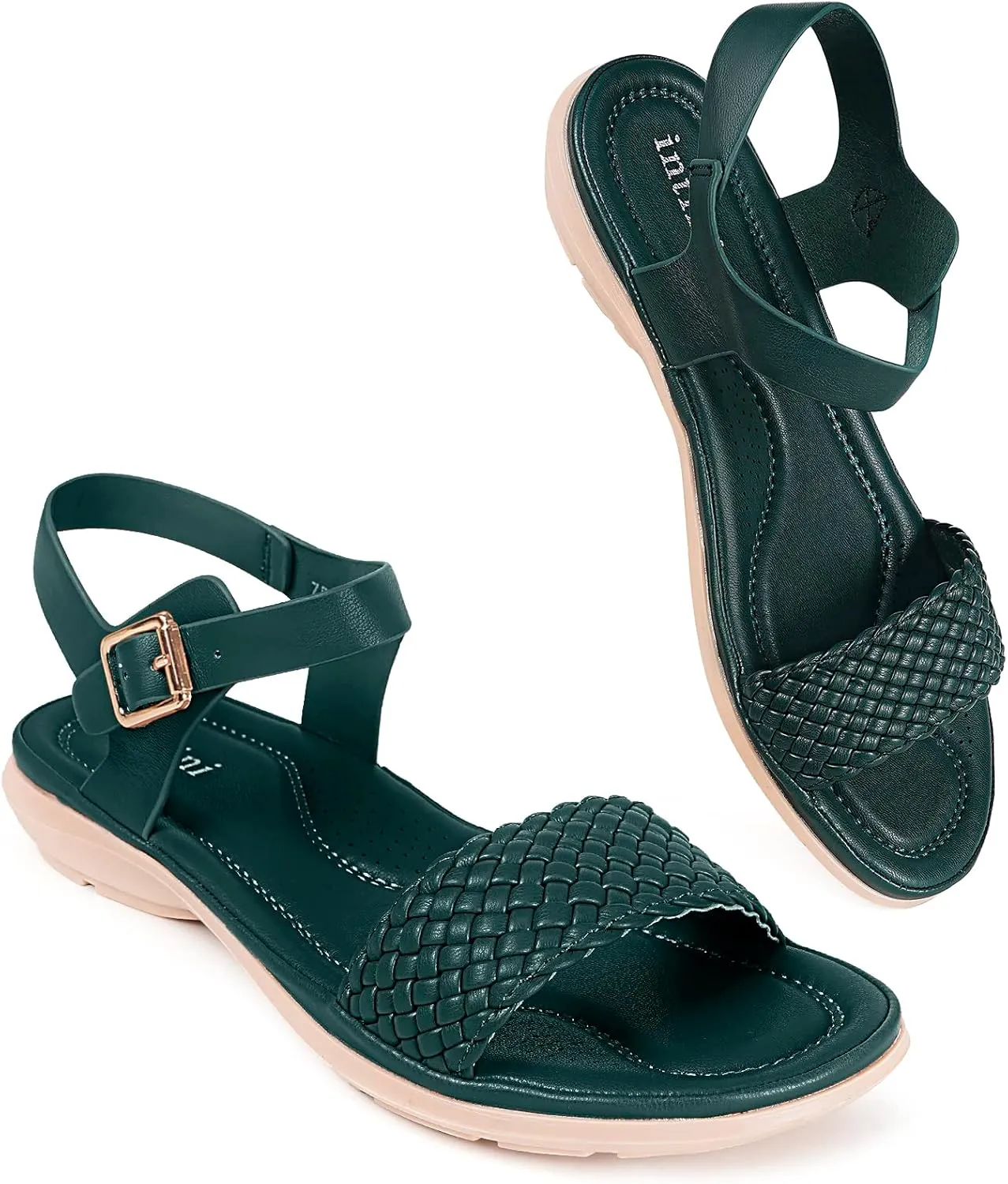 Intini Womens Flat Sandals Braided Strappy Summer Shoes Memory Foam insole Sandals for Women