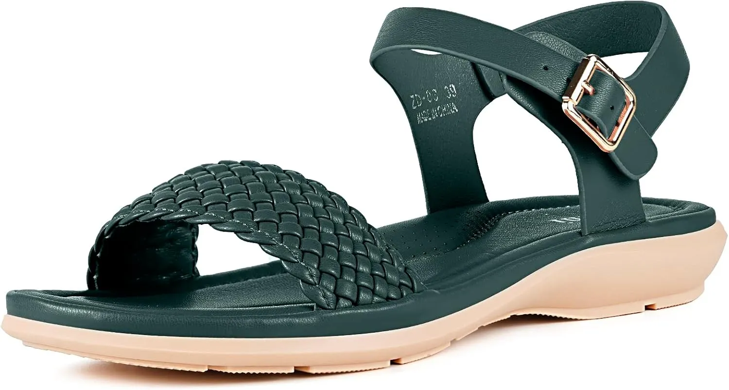 Intini Womens Flat Sandals Braided Strappy Summer Shoes Memory Foam insole Sandals for Women